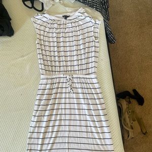 White and thin black striped Banana Republic dress